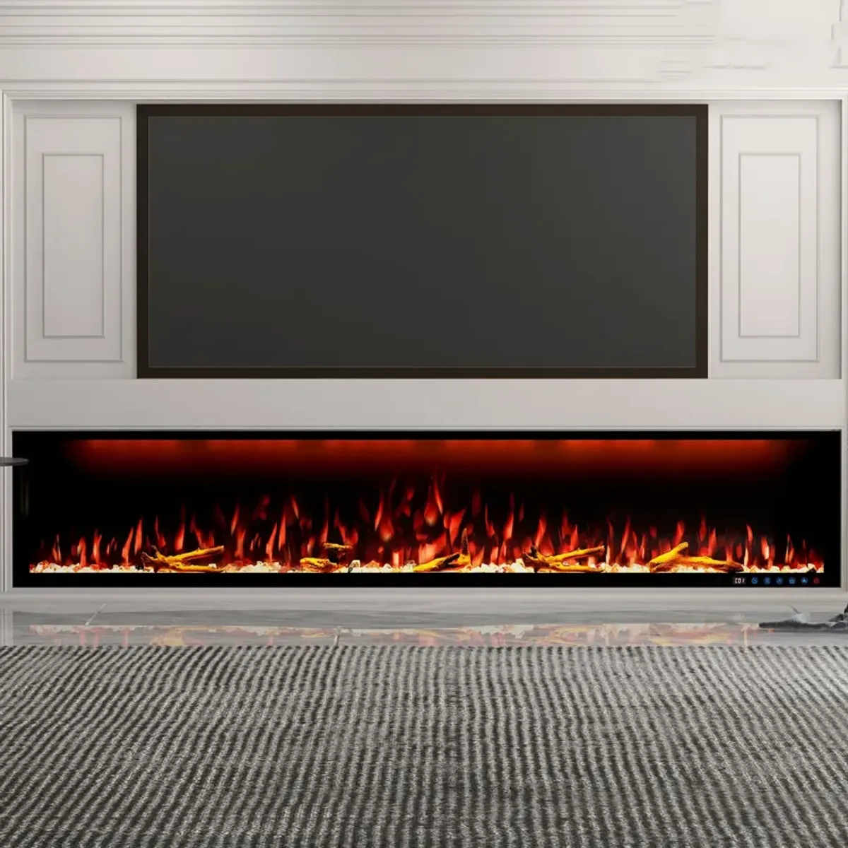 MONDAWE 88" Wall Mounted Embedded Electric Fireplace, 60Hz, 110-120 Volt, 1500W, With Overheat Protection Device