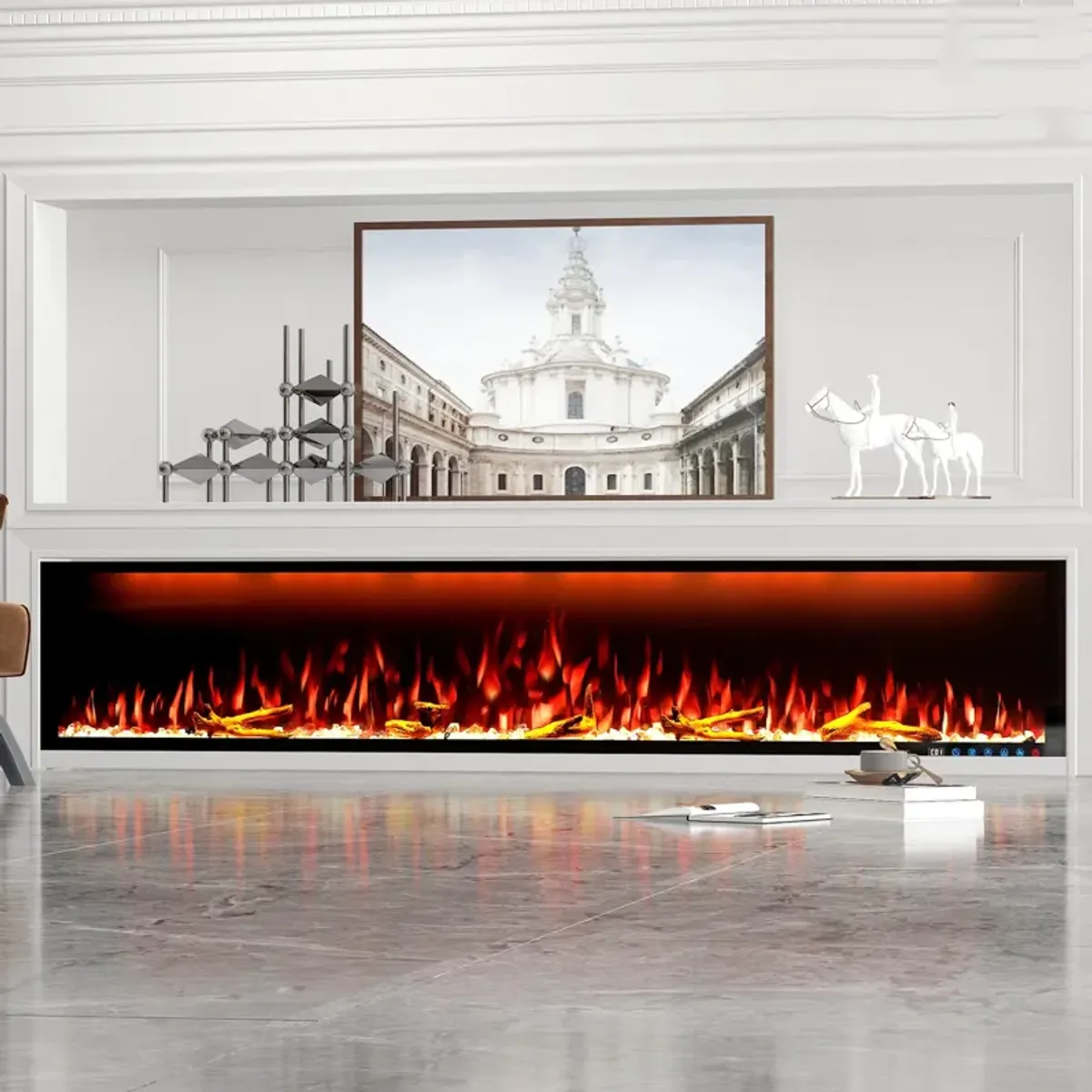 MONDAWE 88" Wall Mounted Embedded Electric Fireplace, 60Hz, 110-120 Volt, 1500W, With Overheat Protection Device