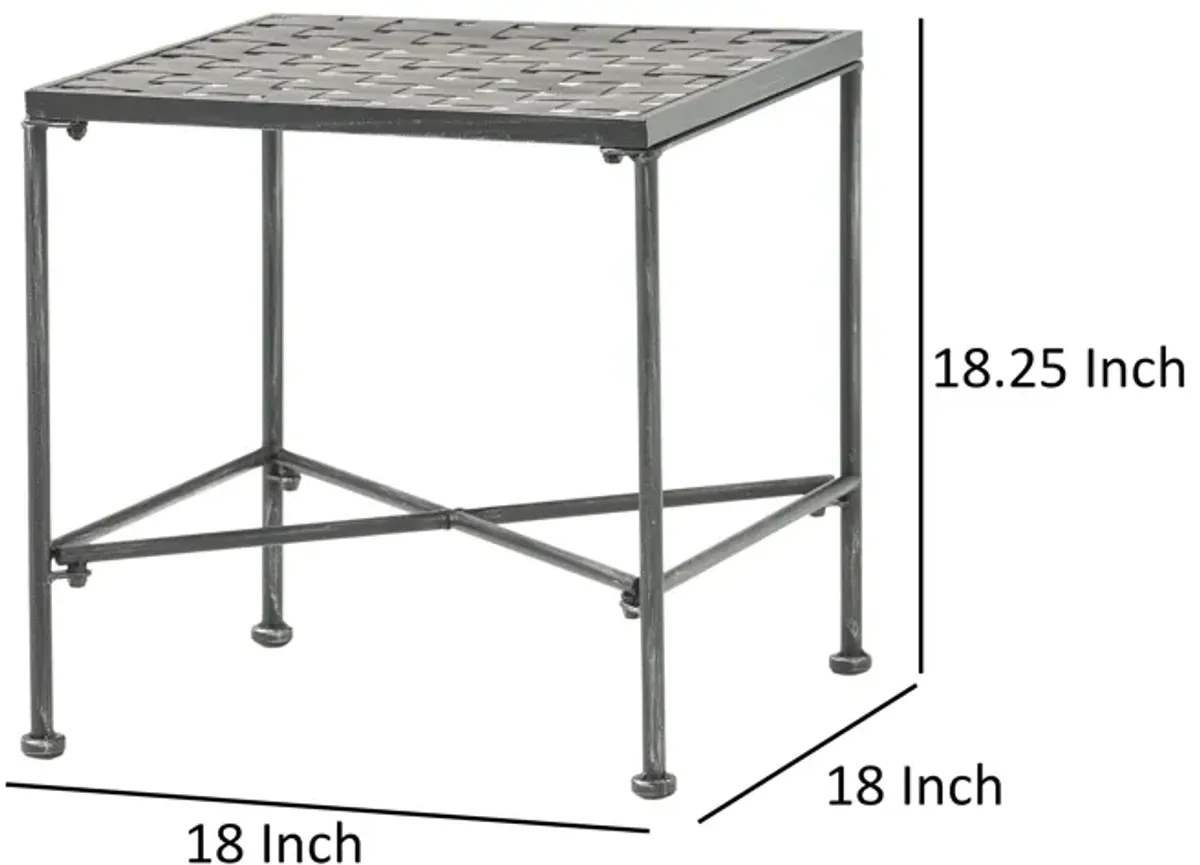 Lucia Side End Table, Black, Silver Outdoor Iron Frame, Square 18 Inch