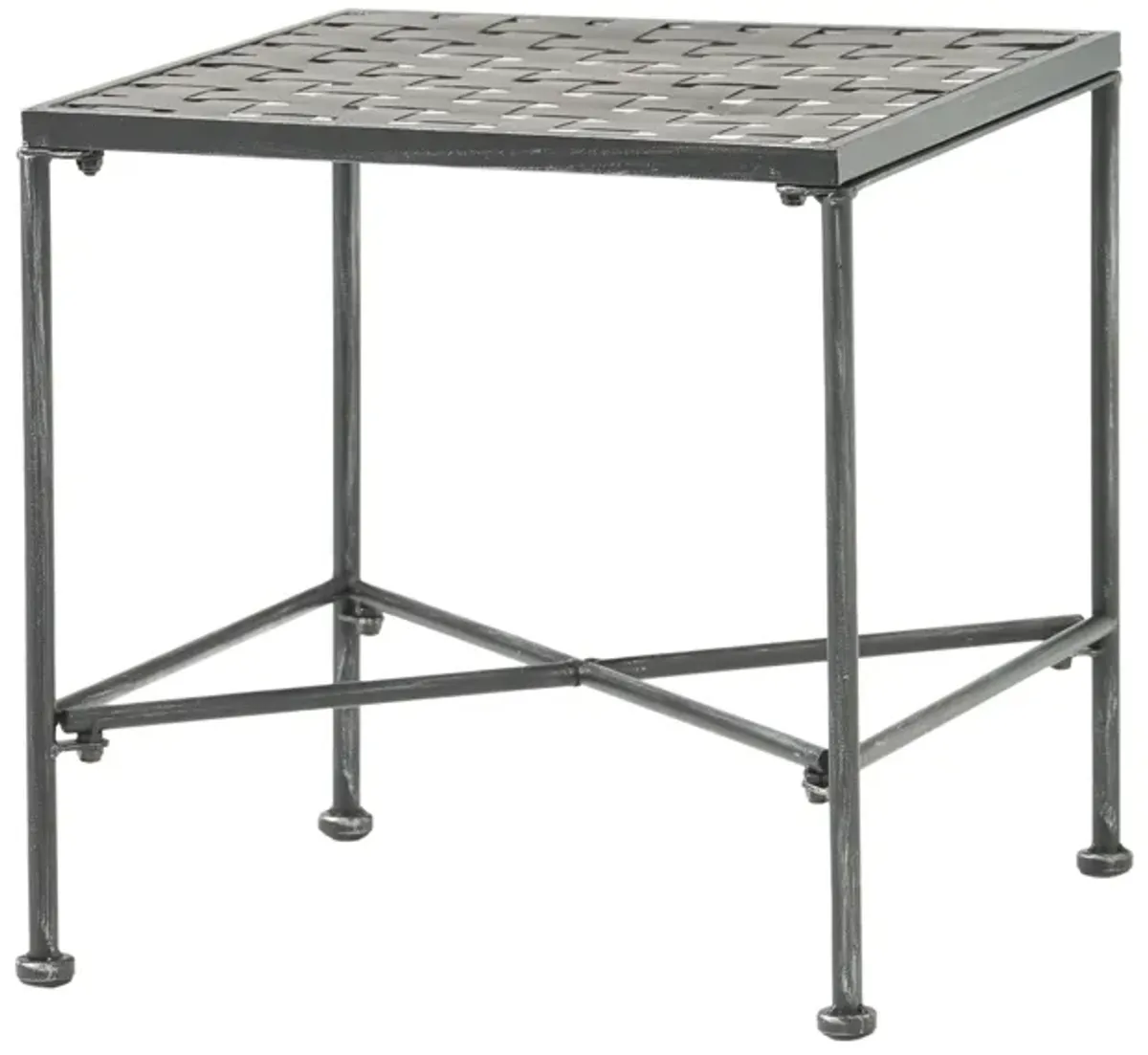 Lucia Side End Table, Black, Silver Outdoor Iron Frame, Square 18 Inch