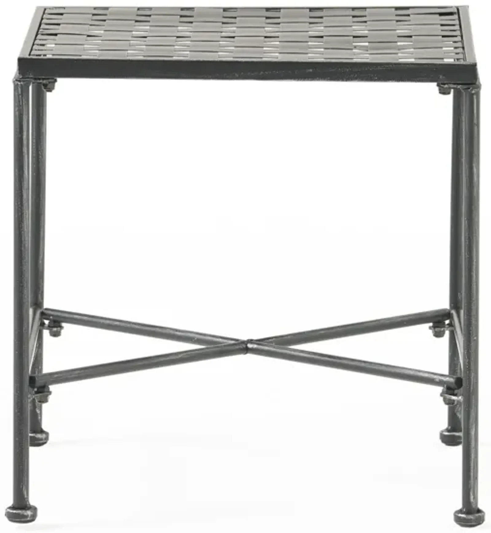 Lucia Side End Table, Black, Silver Outdoor Iron Frame, Square 18 Inch