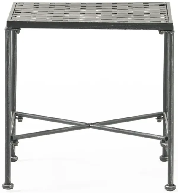 Lucia Side End Table, Black, Silver Outdoor Iron Frame, Square 18 Inch