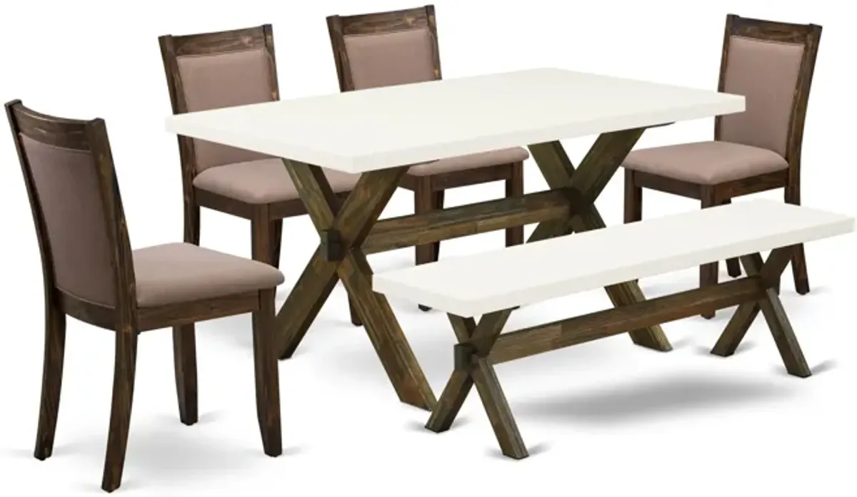 East West Furniture X726MZ748-6 6Pc Dining Set - Rectangular Table , 4 Parson Chairs and a Bench - Multi-Color Color