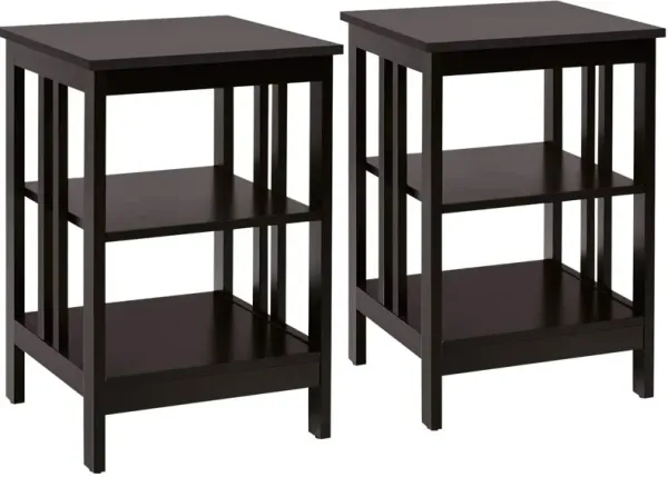 Set of 2 3-Tier Nightstand with Reinforced Bars and Stable Structure