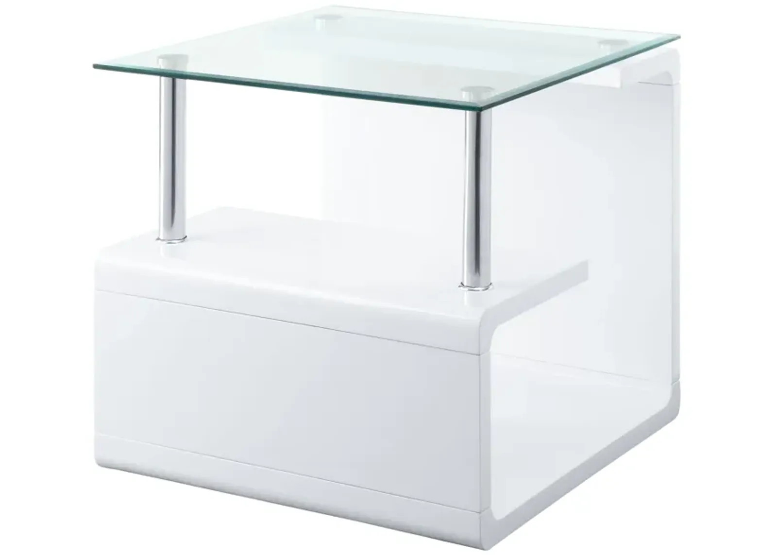 ACME Nevaeh End Table, Clear Glass & White High Gloss Finish