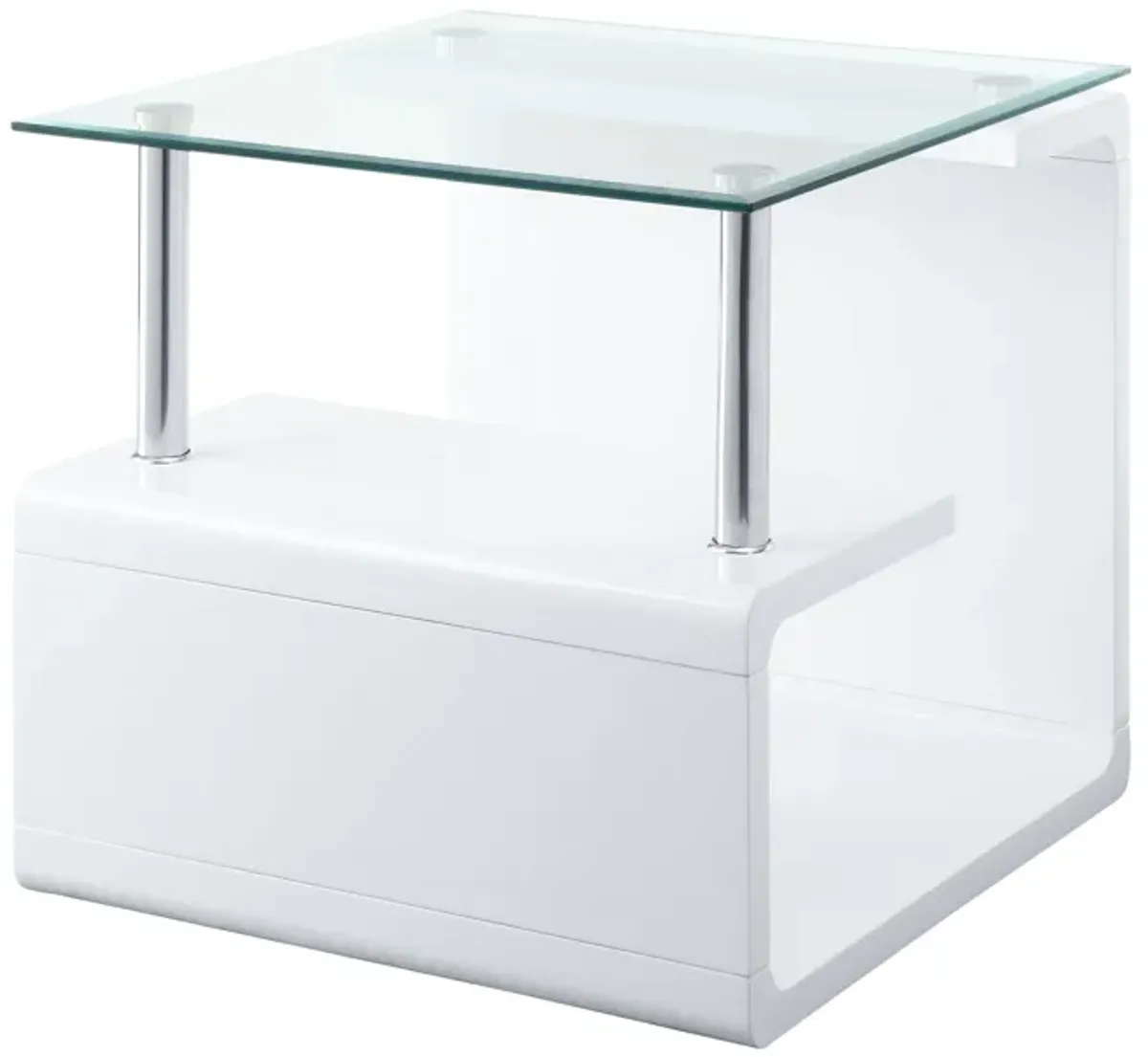 ACME Nevaeh End Table, Clear Glass & White High Gloss Finish