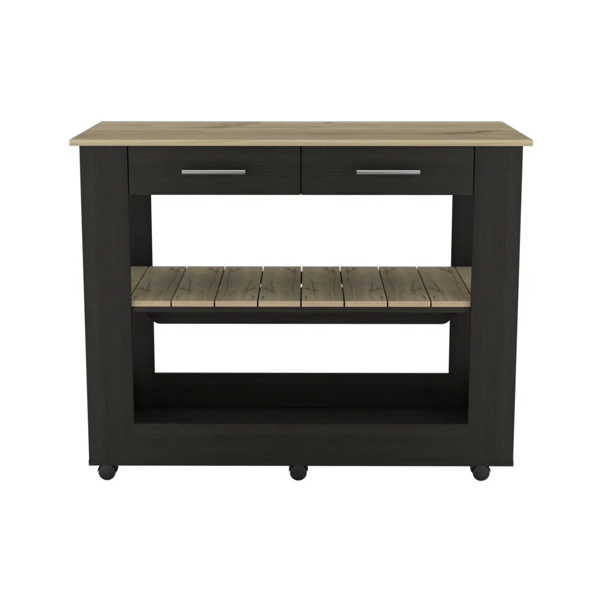 Rockaway 2-Drawer 2-Shelf Kitchen Island Black Wengue and Light Oak