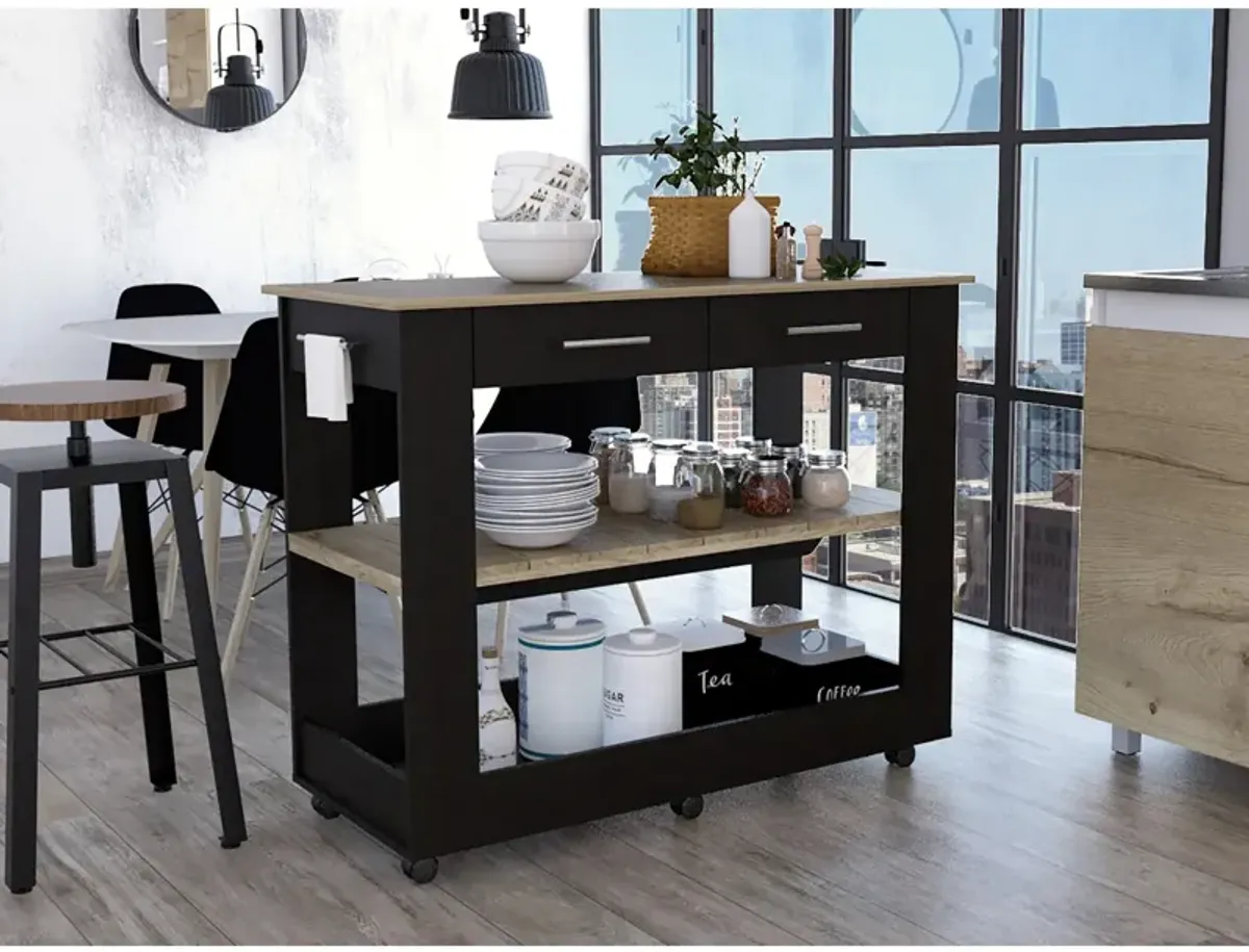 Rockaway 2-Drawer 2-Shelf Kitchen Island Black Wengue And Light Oak