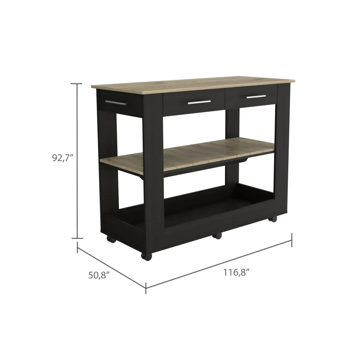 Rockaway 2-Drawer 2-Shelf Kitchen Island Black Wengue And Light Oak