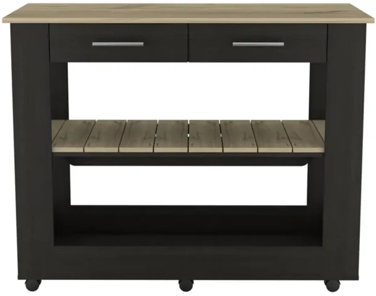 Rockaway 2-Drawer 2-Shelf Kitchen Island Black Wengue And Light Oak