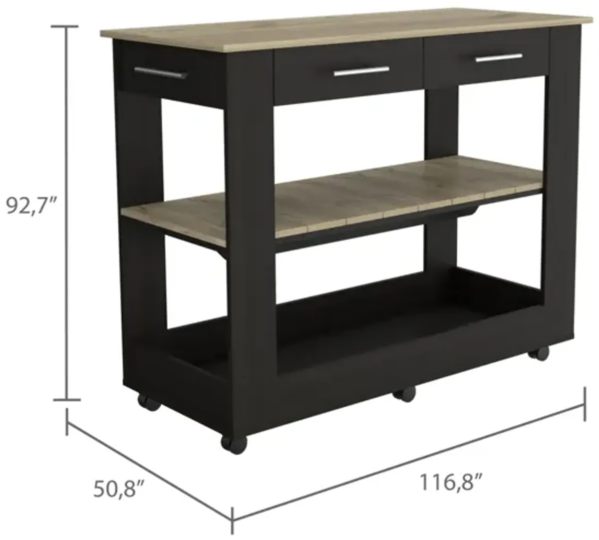 Rockaway 2-Drawer 2-Shelf Kitchen Island Black Wengue And Light Oak