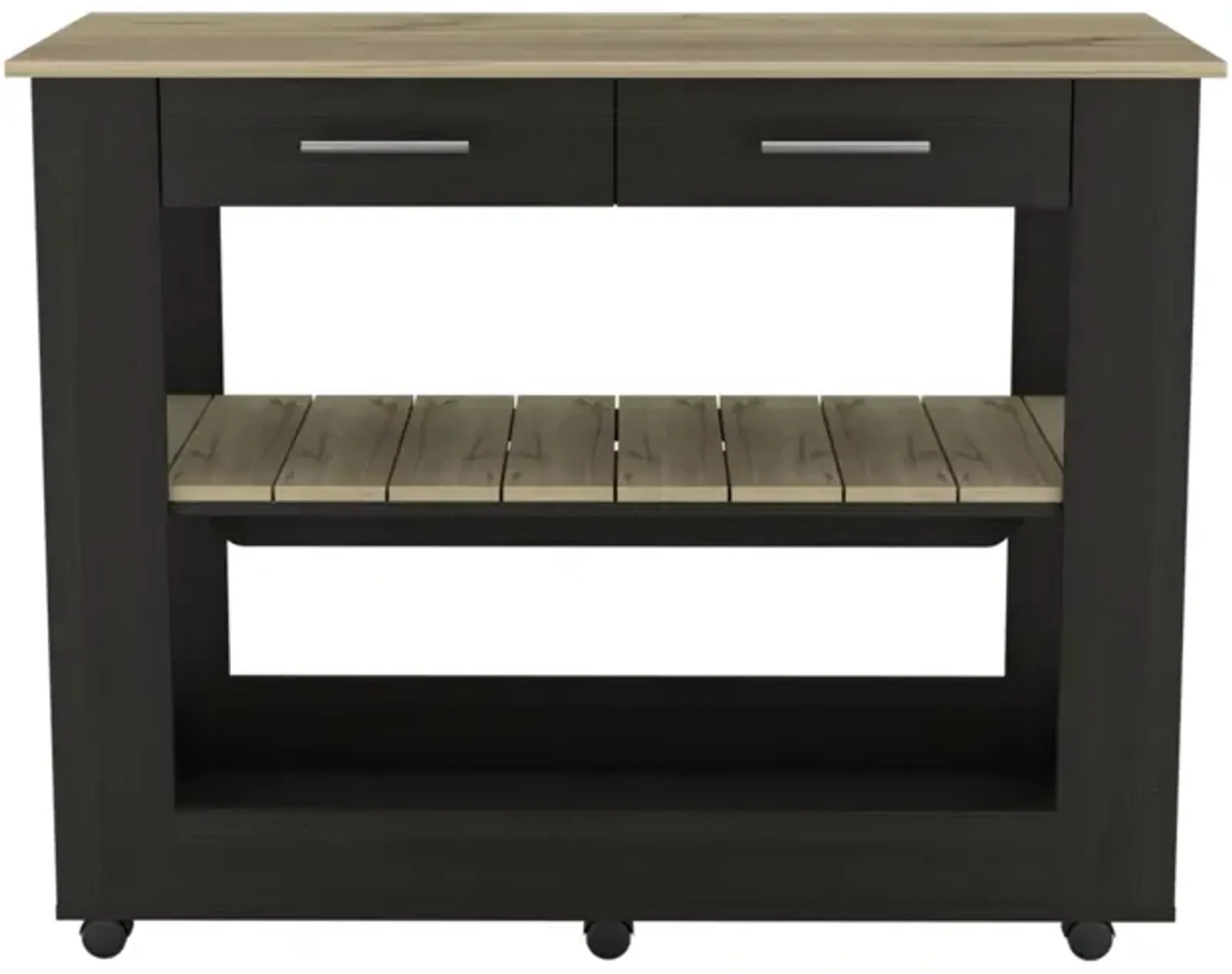 Rockaway 2-Drawer 2-Shelf Kitchen Island Black Wengue And Light Oak