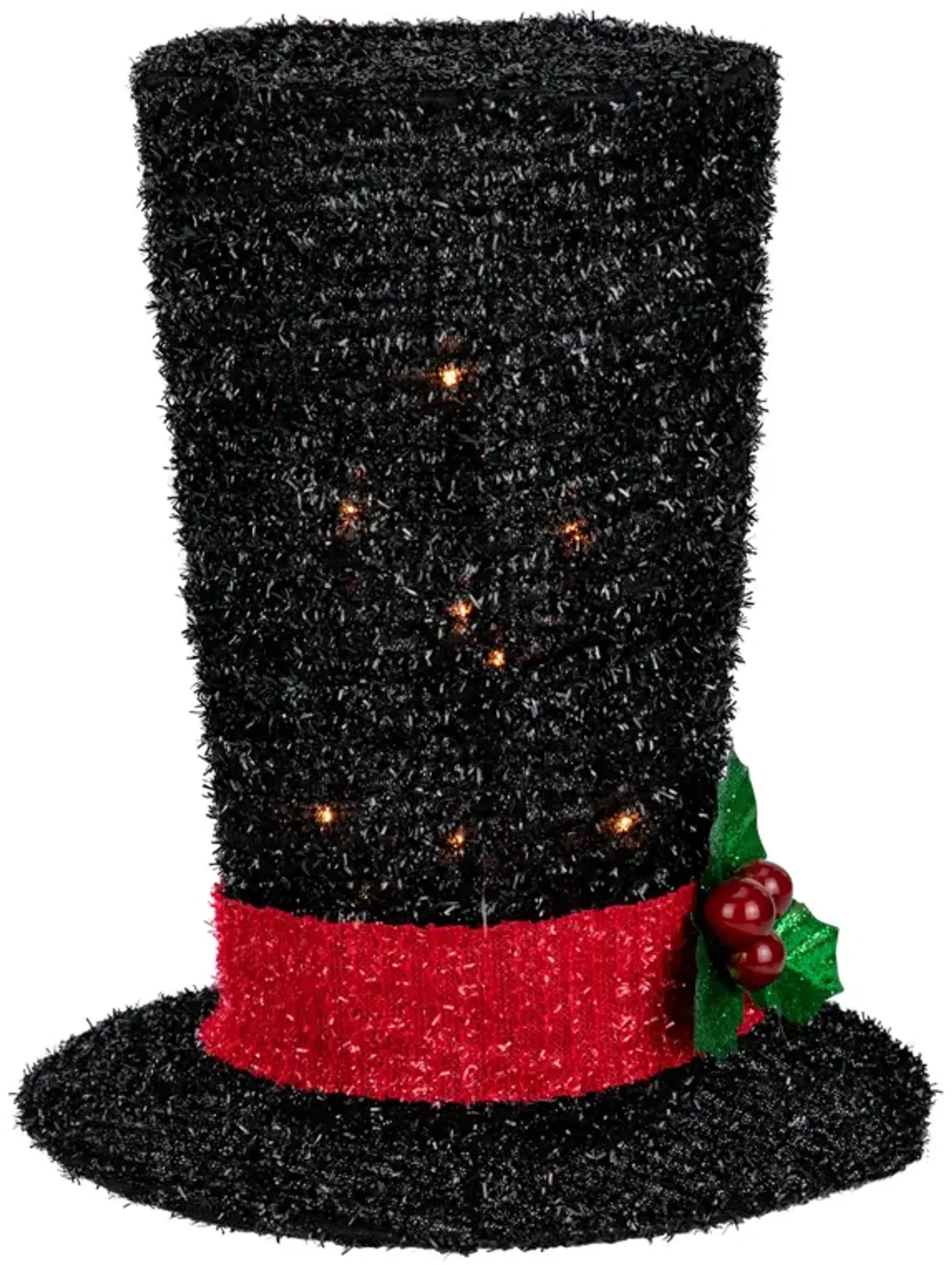 9.25" Lighted Black Tinsel Top Hat Christmas Tree Topper  Clear Lights