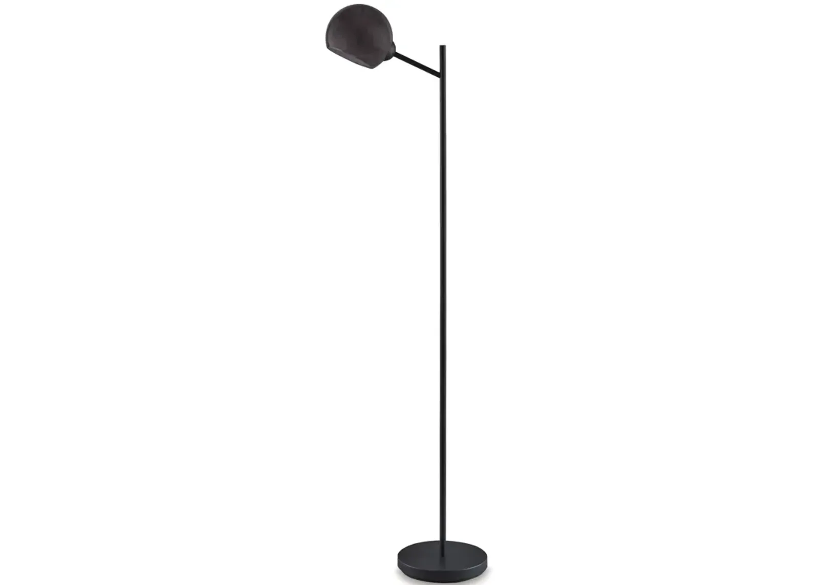 Bane 63 Inch Floor Lamp, Retro Smokey Black Glass Shade, Round Metal Base - Benzara