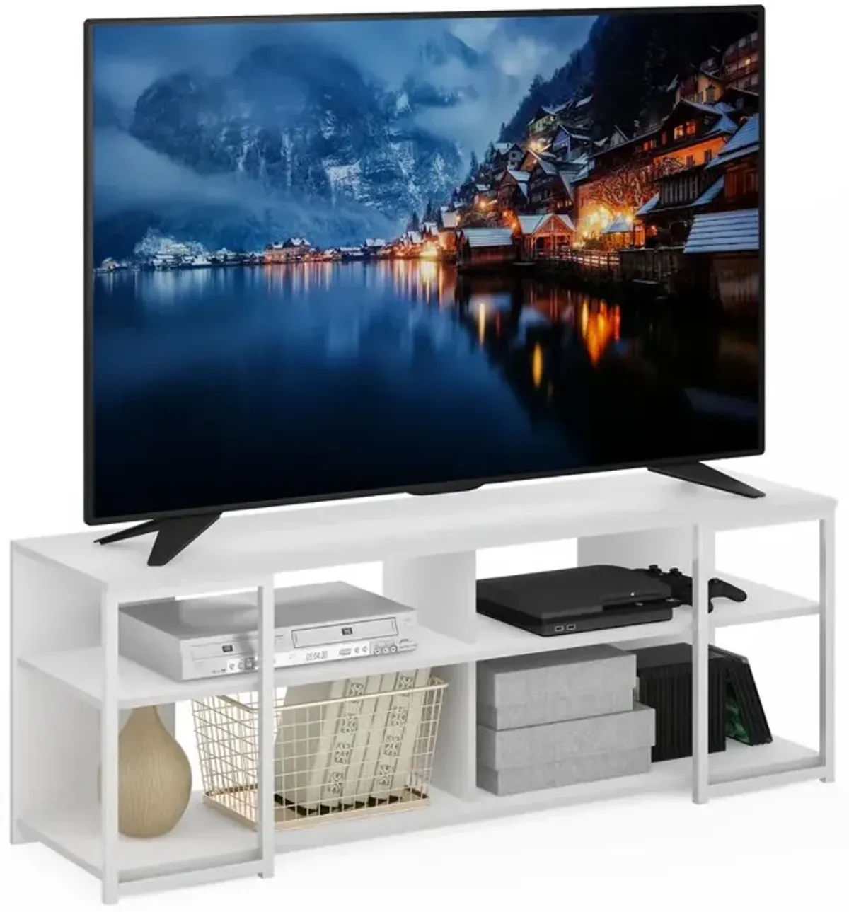 Furinno Camnus Modern Living TV Stand for TVs up to 65 Inch, Solid White/White