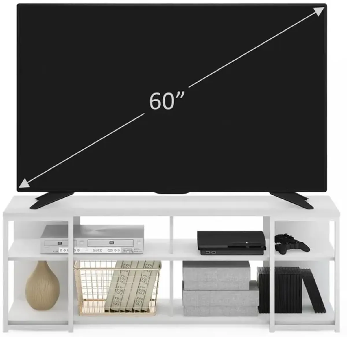 Furinno Camnus Modern Living TV Stand for TVs up to 65 Inch, Solid White/White