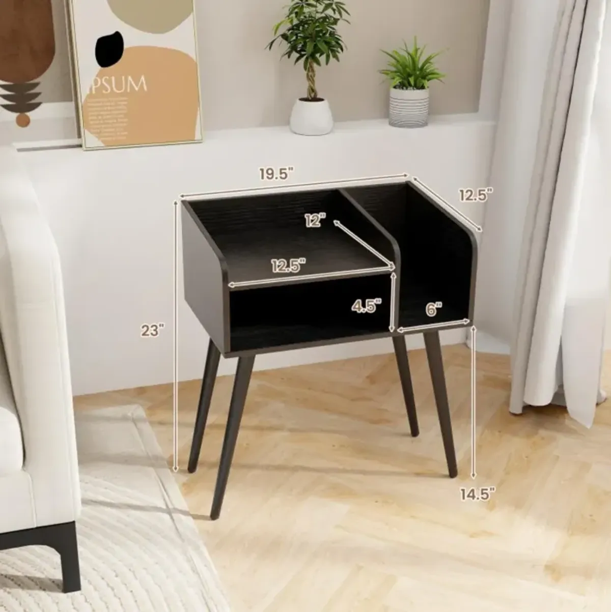 Hivvago Mid Century Modern Nightstand  with Open Shelves