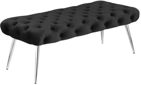 Ella Upholstered Tufted Bench Stainless Steel Legs Black