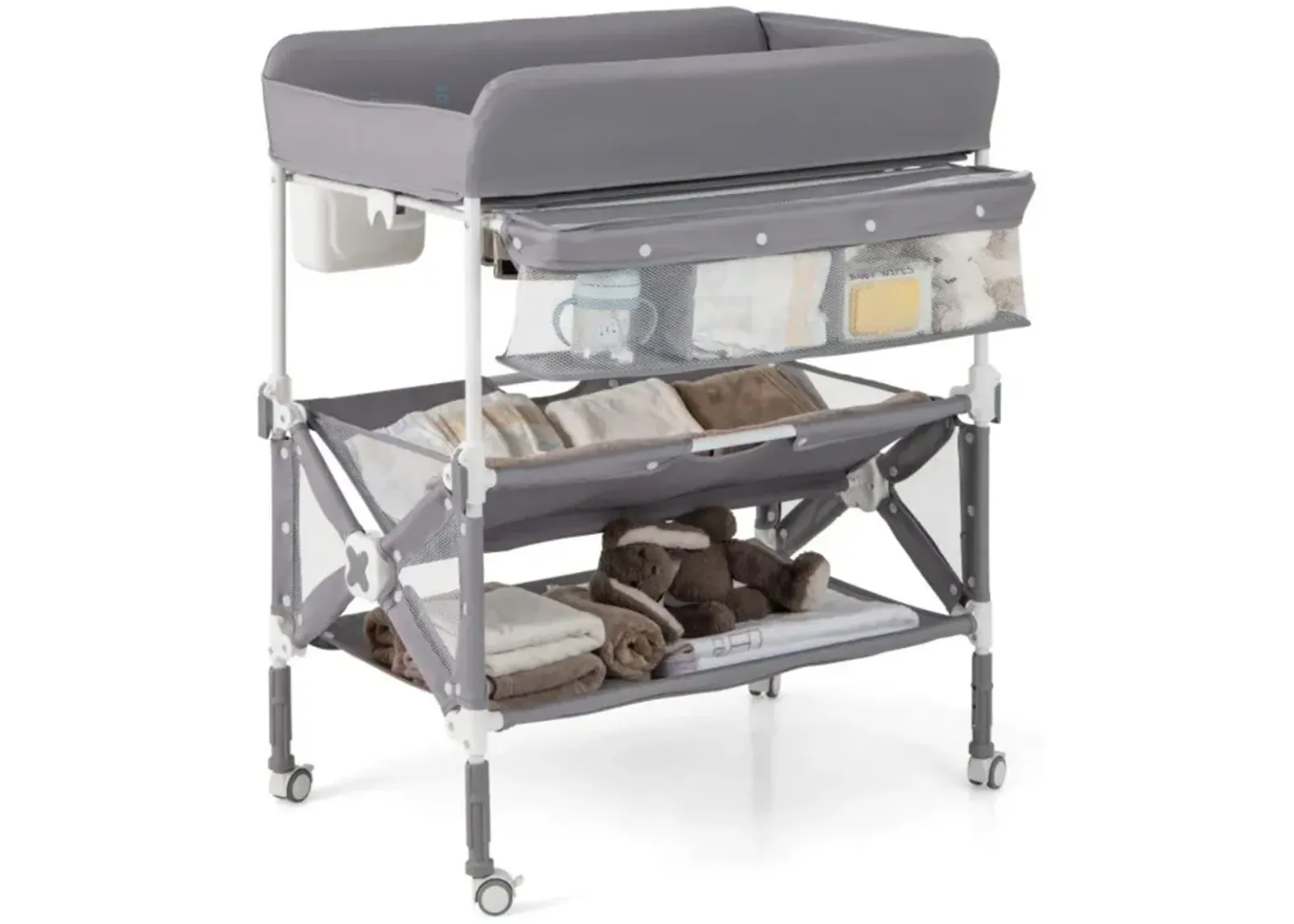 Portable Baby Changing Table with Wheels and Large Storage Rack