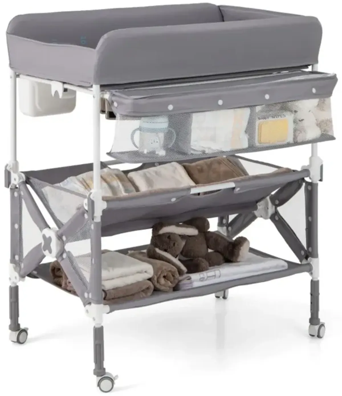 Portable Baby Changing Table with Wheels and Large Storage Rack