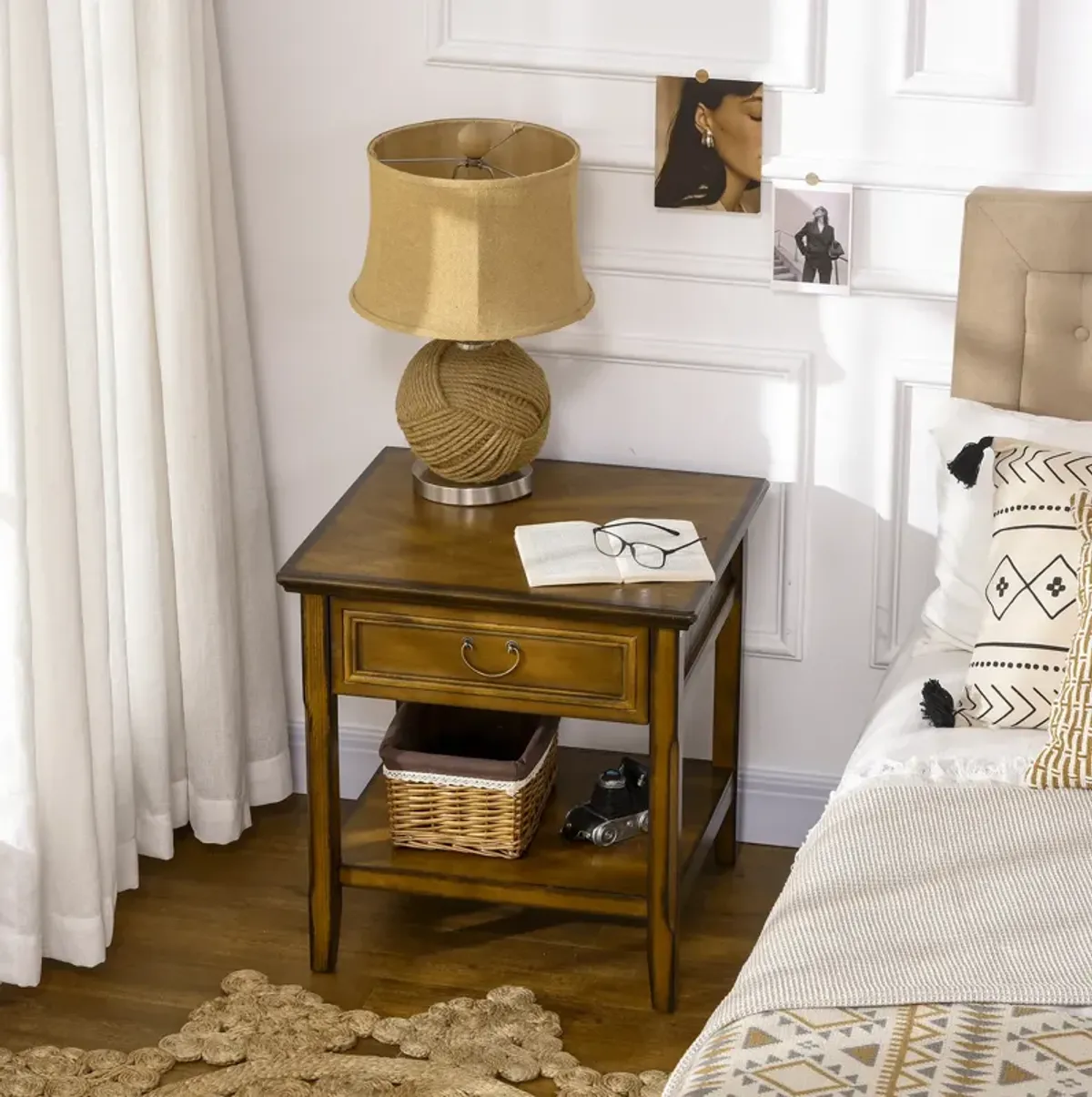 HOMCOM Side Table with Storage, Vintage End Table with Drawer and Open Shelf, Beside Table for Bedroom, Living Room, Dark Coffee