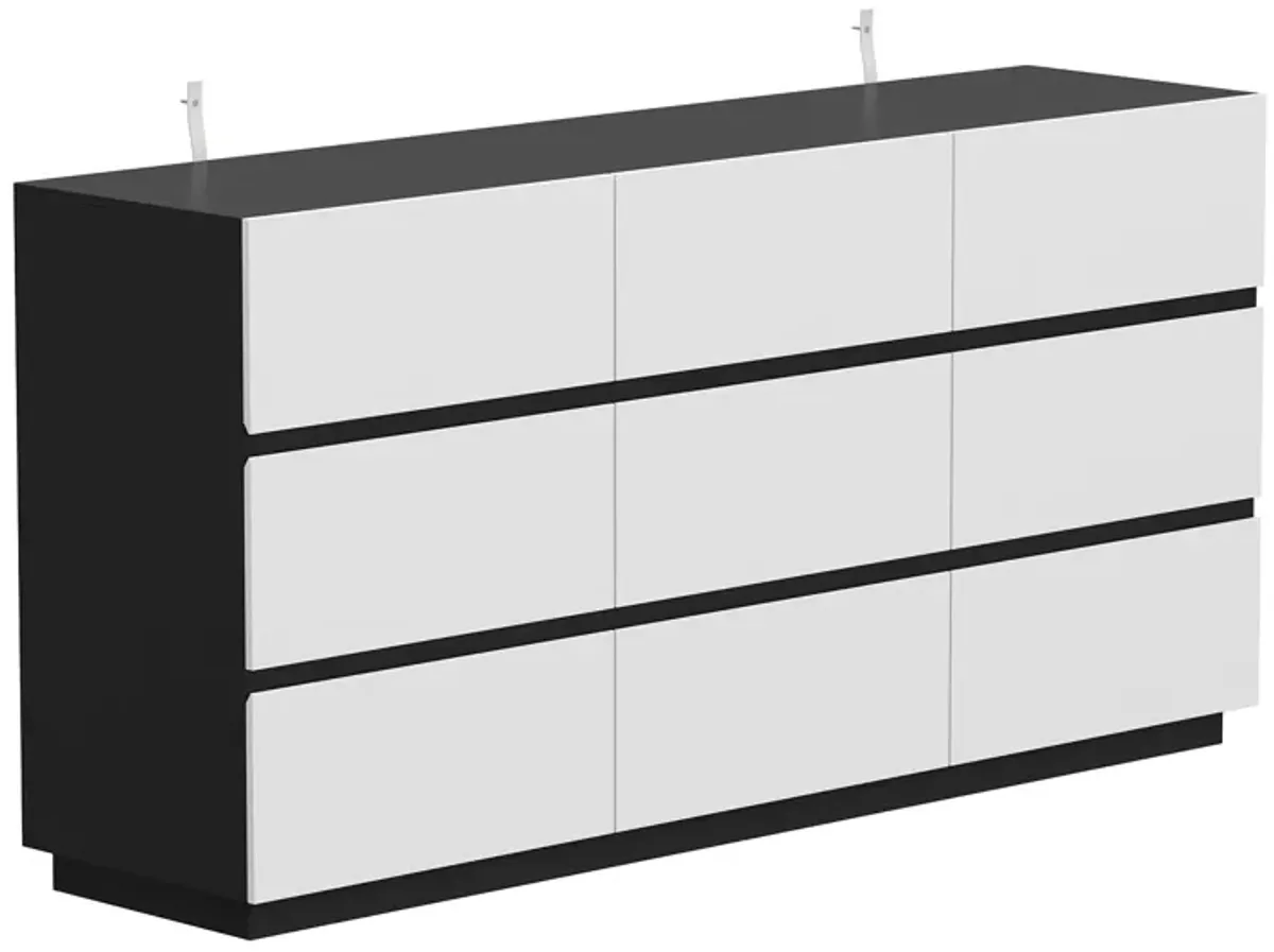 Black and White 9-Drawers 63 in. Width Wooden Chest of Drawers, Bedroom Dresser, Storage Cabinet