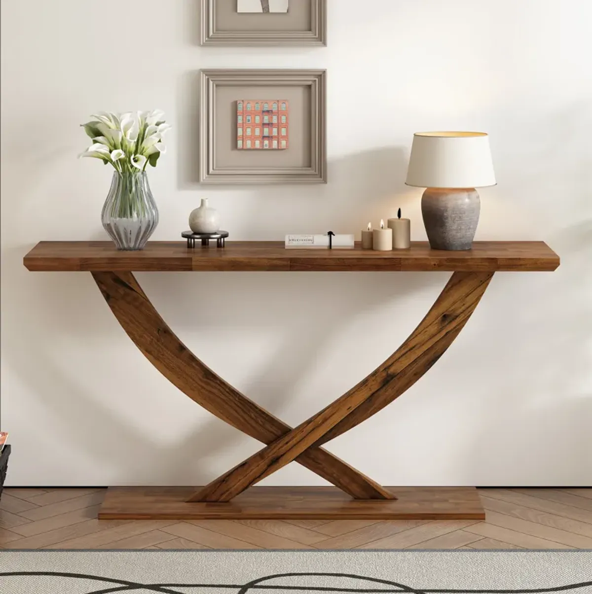 Merax Modern Rustic Console Table with Cross-Leg Design