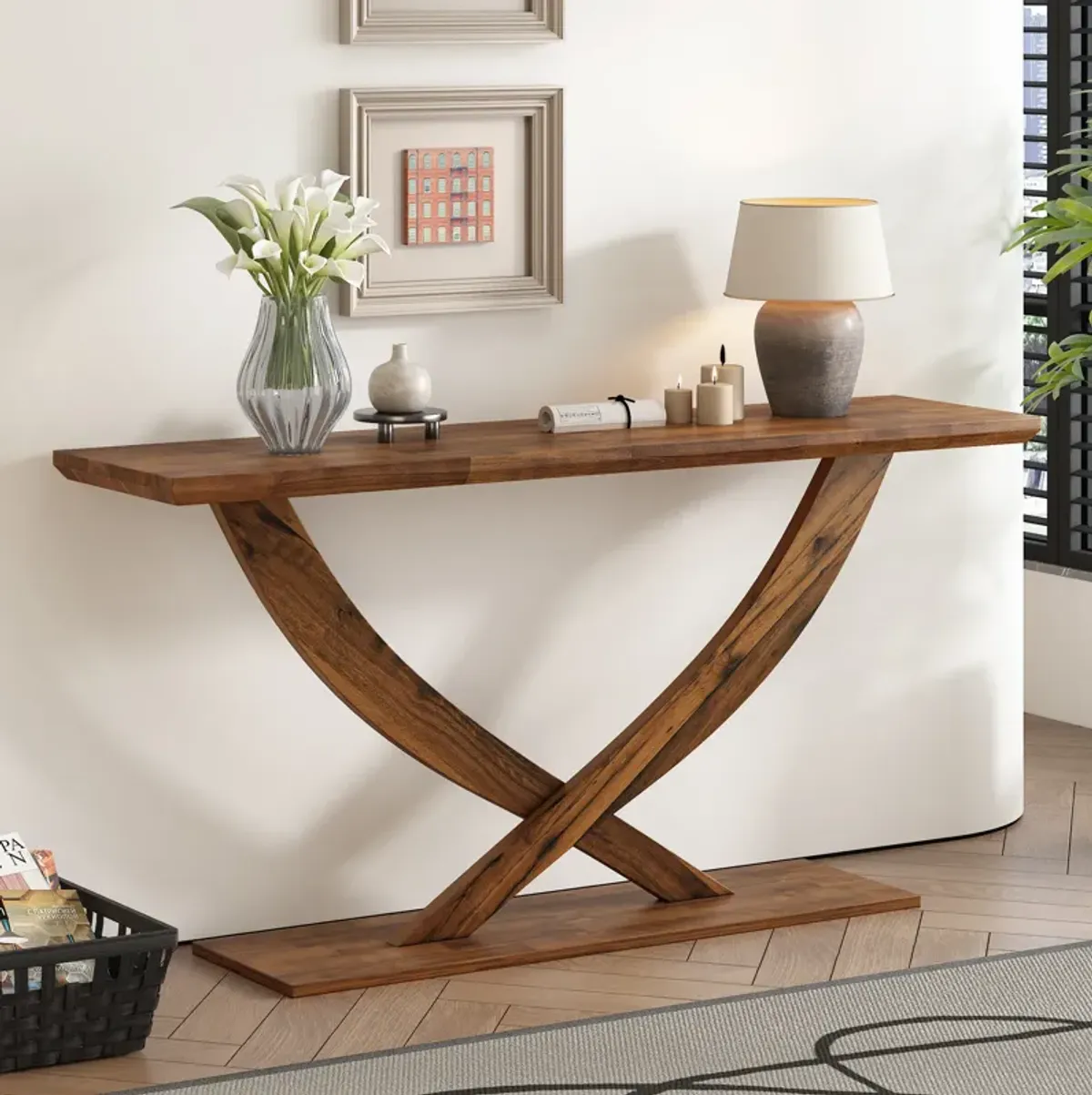 Merax Modern Rustic Console Table with Cross-Leg Design