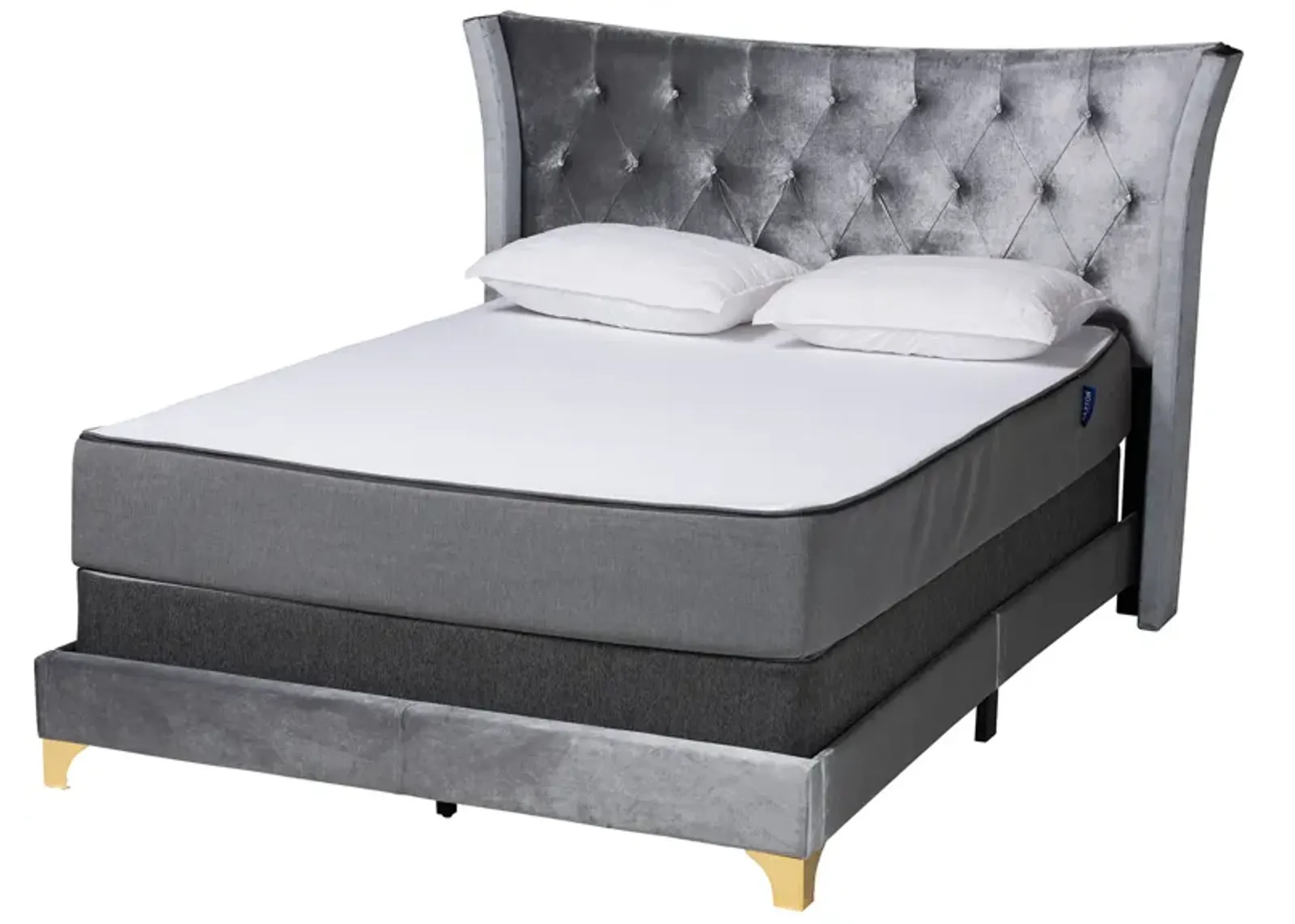 Baxton Studio Easton and Luxe Black Velvet and Gold Metal Queen Size Panel Bed