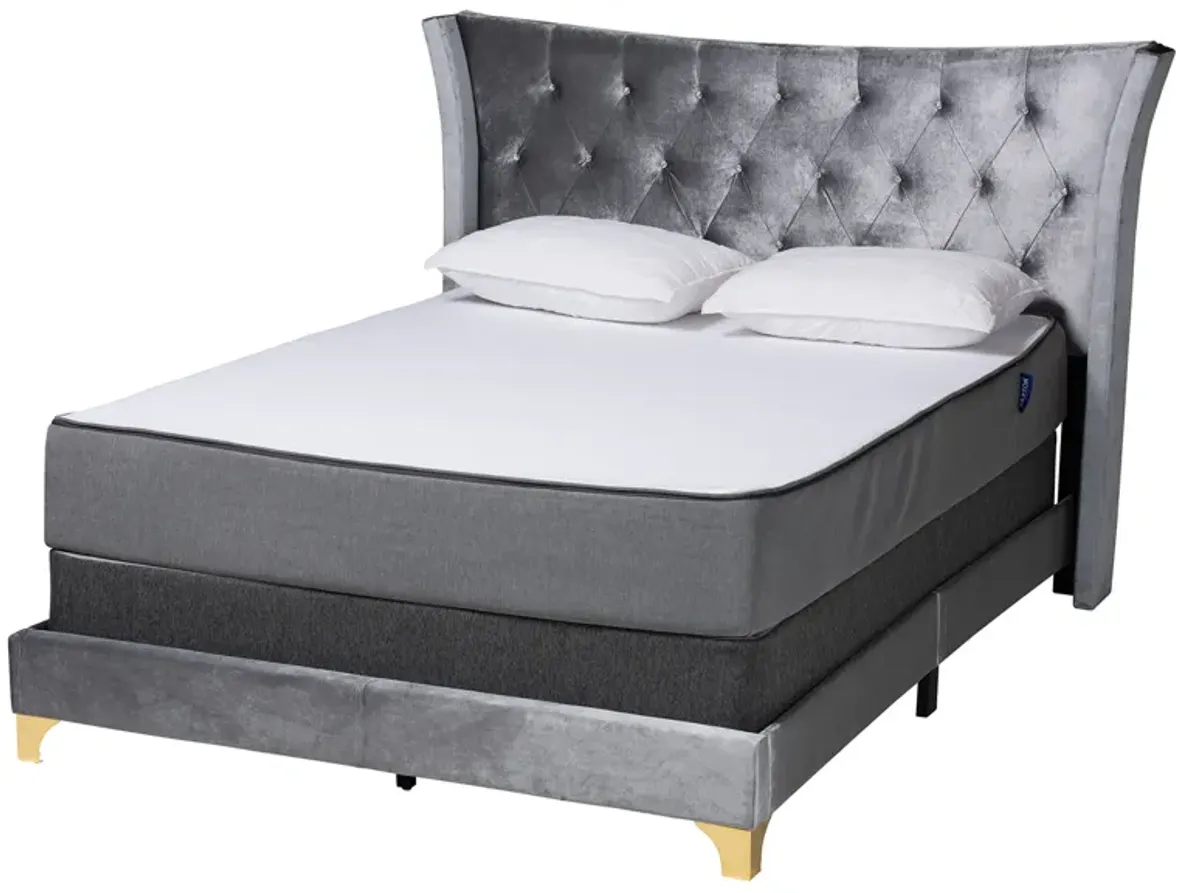 Baxton Studio Easton and Luxe Black Velvet and Gold Metal Queen Size Panel Bed