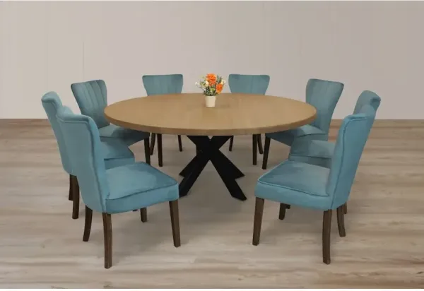 9-Piece 72 Dining Set 8 Cleo Dining Chairs in Teal Velvet Fabric Dark Brown Legs