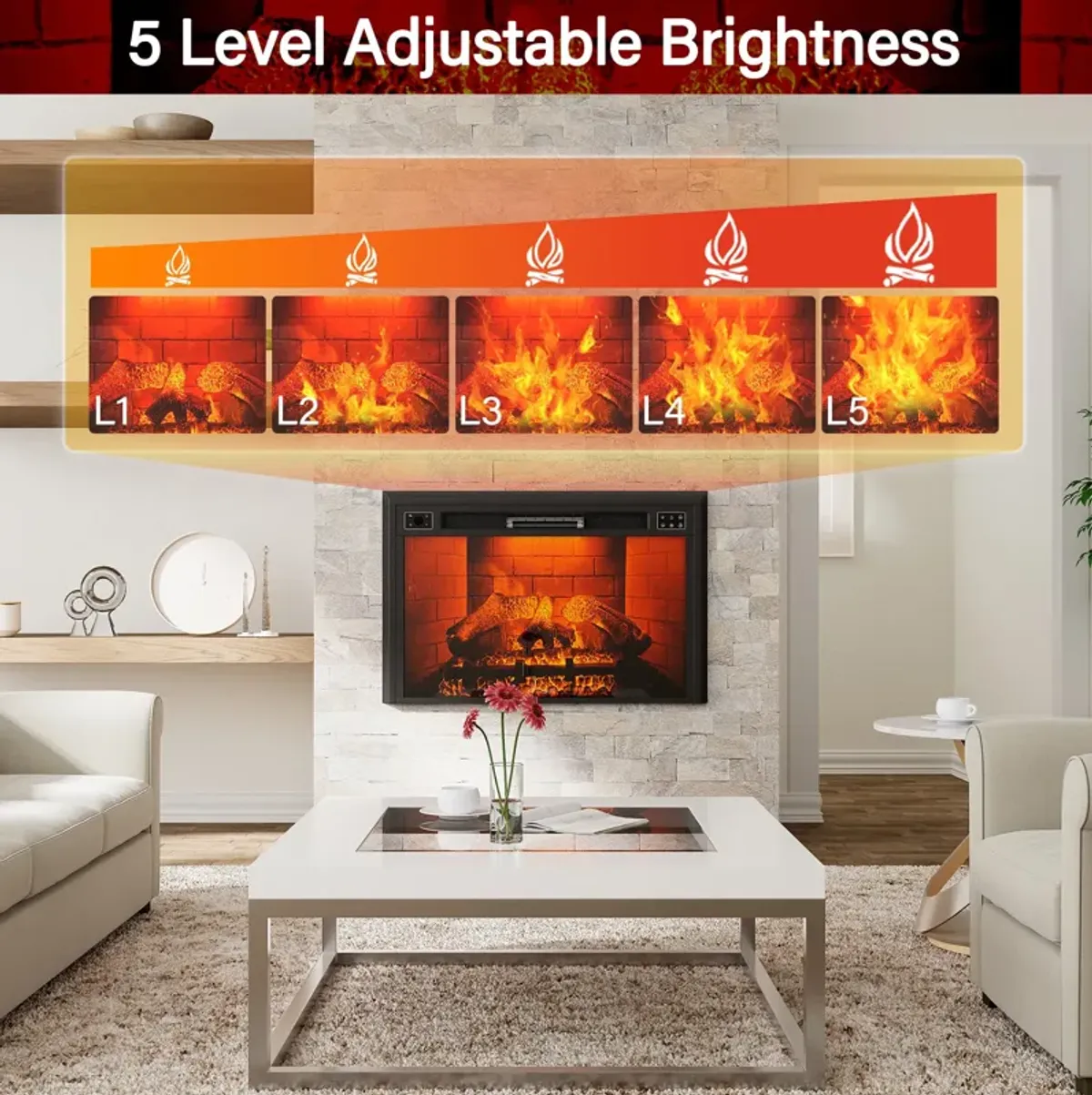 35 Inch 1500W Recessed Electric Fireplace with Multicolor Flame