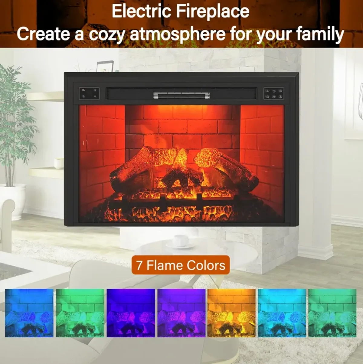 35 Inch 1500W Recessed Electric Fireplace with Multicolor Flame