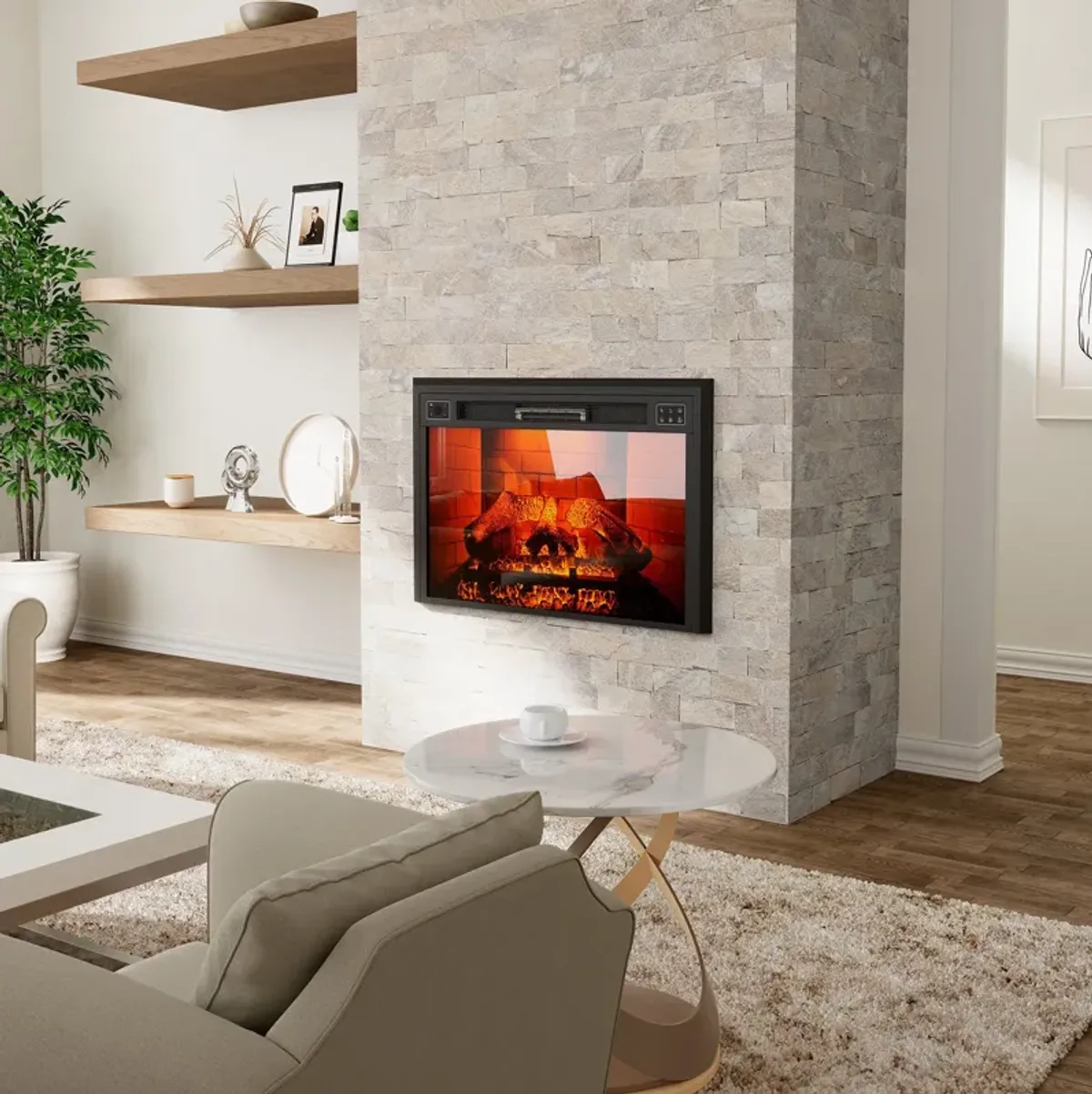 35 Inch 1500W Recessed Electric Fireplace with Multicolor Flame