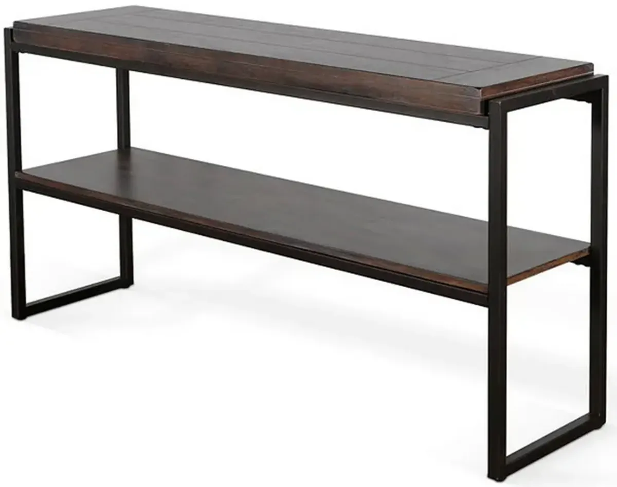 Lery Sofa Table, Dark Brown Wood, Black Metal, Bottom Shelf, 51 Inch - Benzara