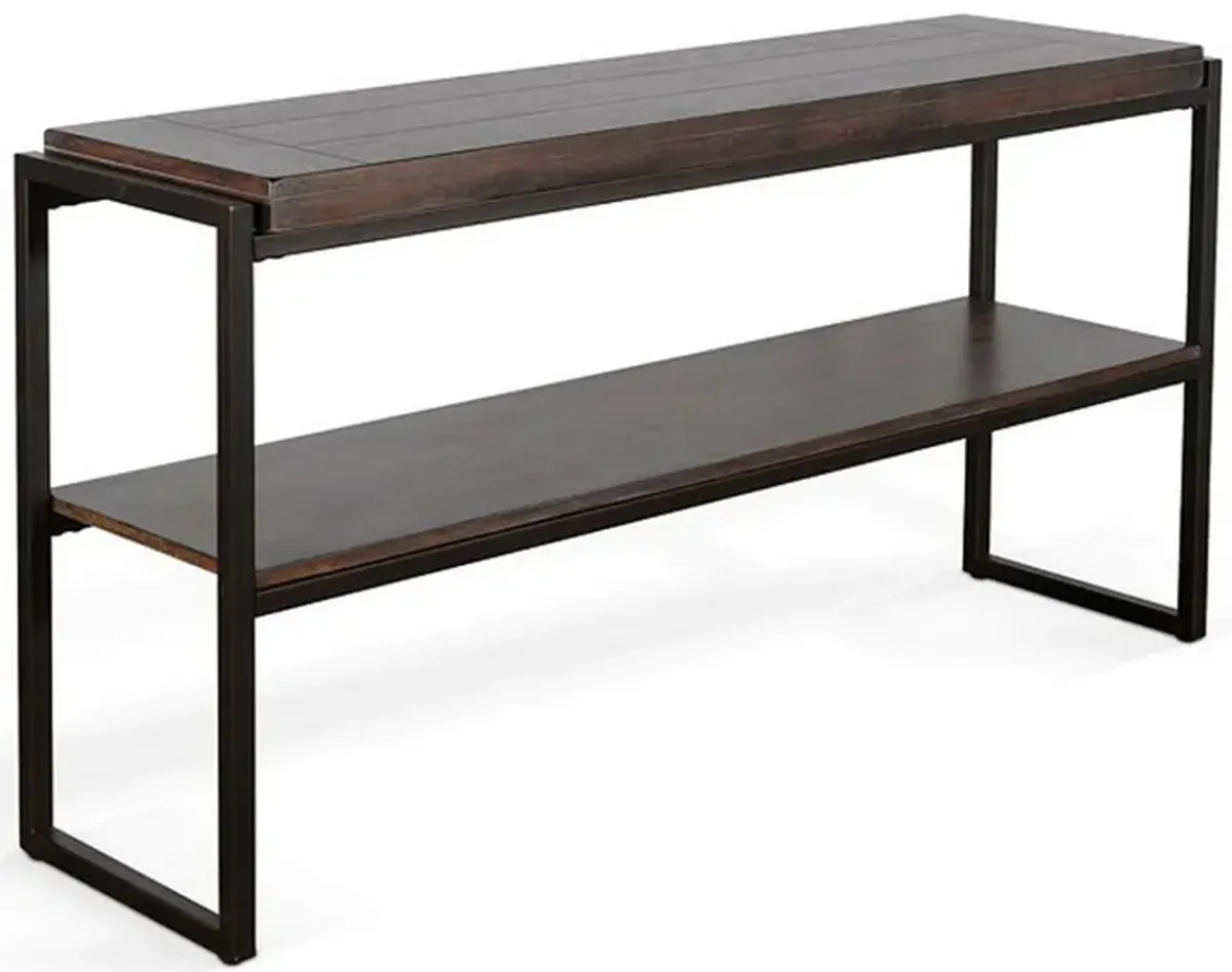 Lery Sofa Table, Dark Brown Wood, Black Metal, Bottom Shelf, 51 Inch - Benzara