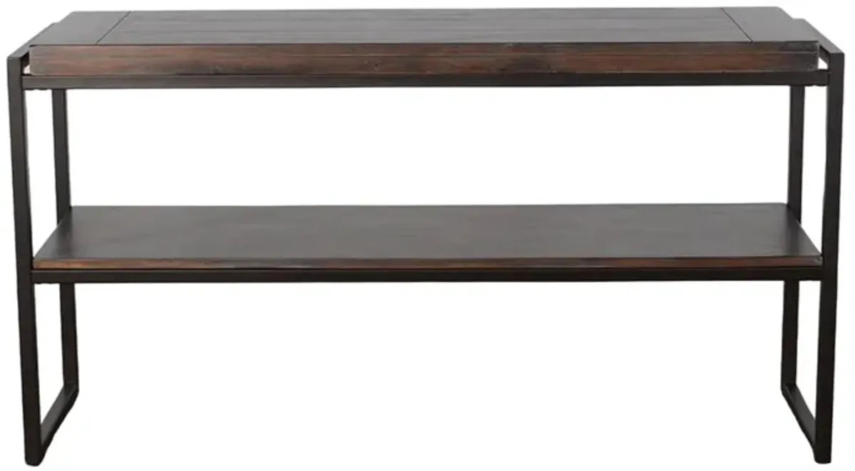 Lery Sofa Table, Dark Brown Wood, Black Metal, Bottom Shelf, 51 Inch - Benzara