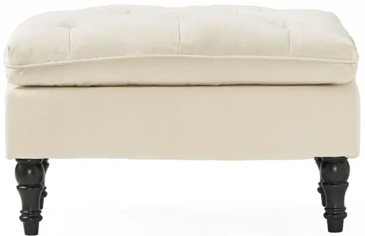 Ottoman, Pillow Top Cushion, 29x18 Rectangular Tufted Ivory Fabric - Benzara