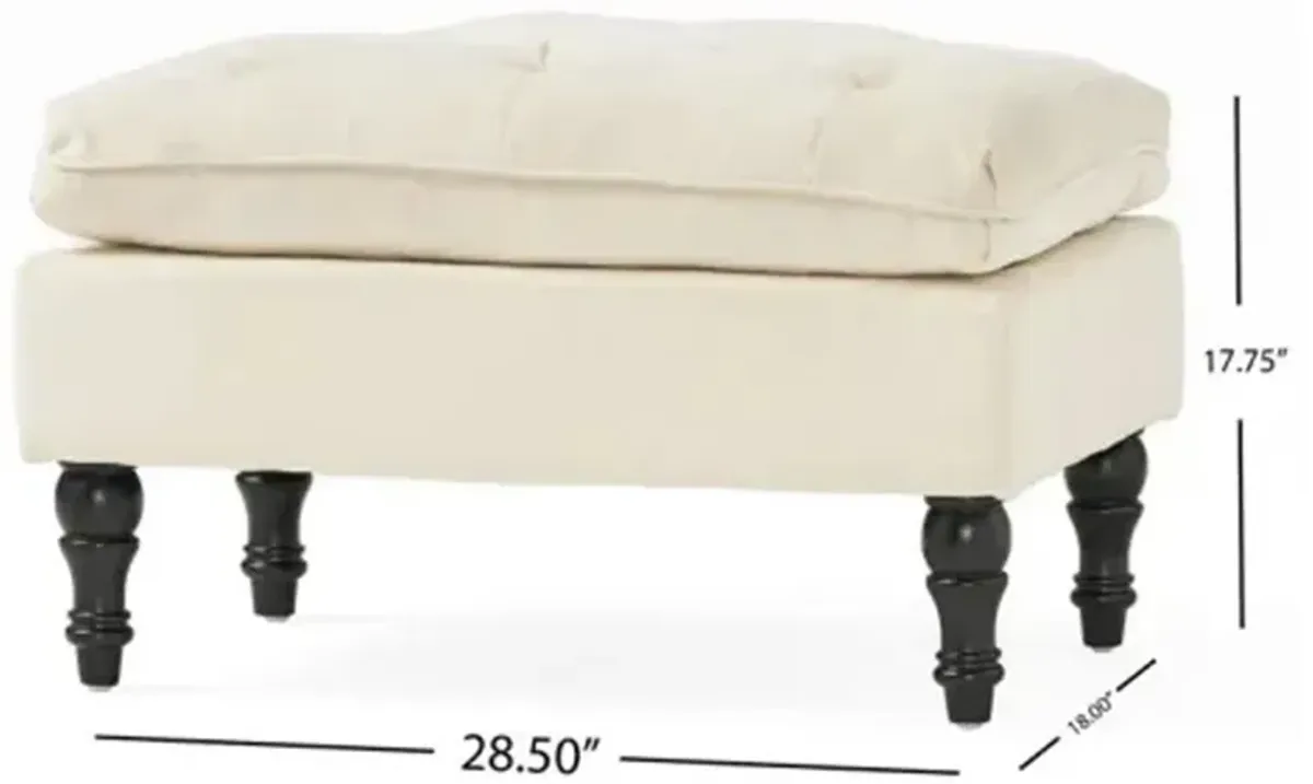 Ottoman, Pillow Top Cushion, 29x18 Rectangular Tufted Ivory Fabric - Benzara