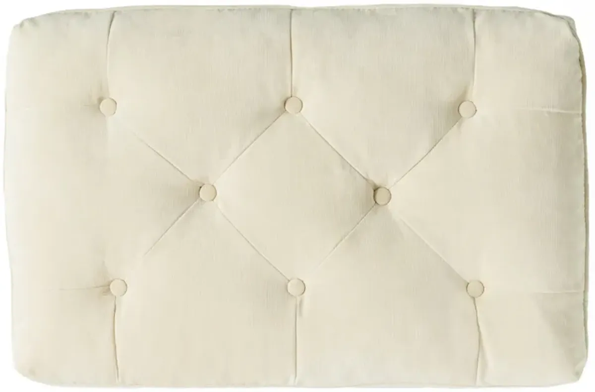 Ottoman, Pillow Top Cushion, 29x18 Rectangular Tufted Ivory Fabric - Benzara