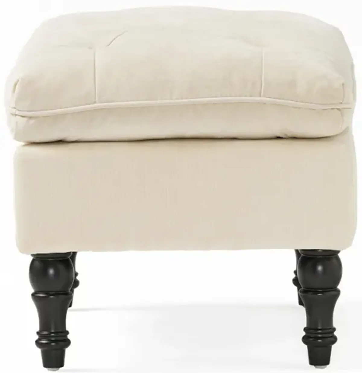 Ottoman, Pillow Top Cushion, 29x18 Rectangular Tufted Ivory Fabric - Benzara