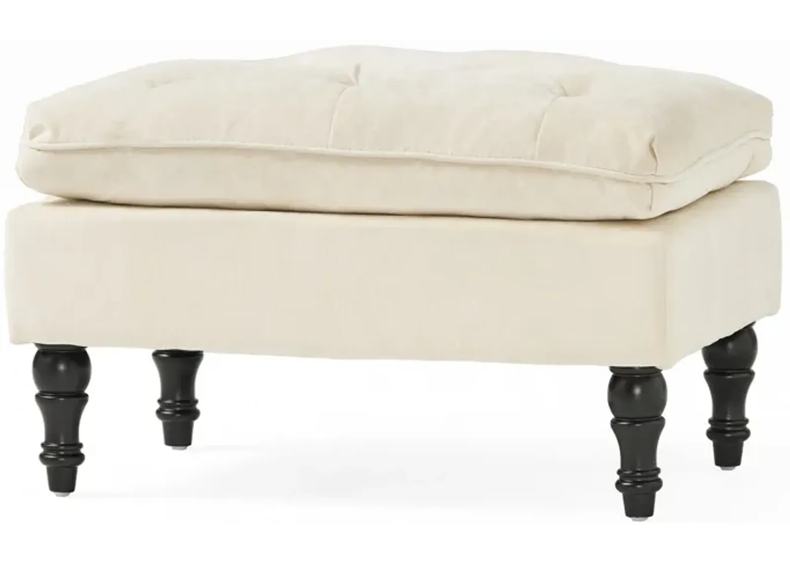 Ottoman, Pillow Top Cushion, 29x18 Rectangular Tufted Ivory Fabric - Benzara