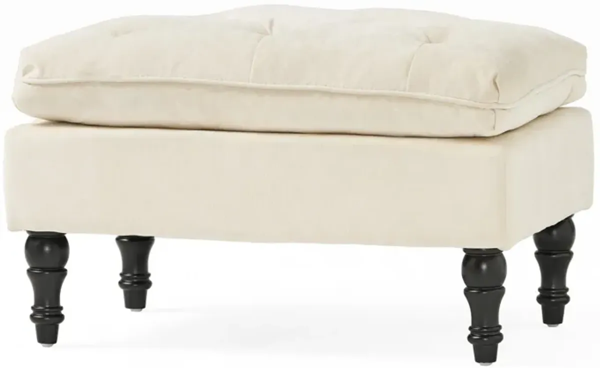 Ottoman, Pillow Top Cushion, 29x18 Rectangular Tufted Ivory Fabric - Benzara