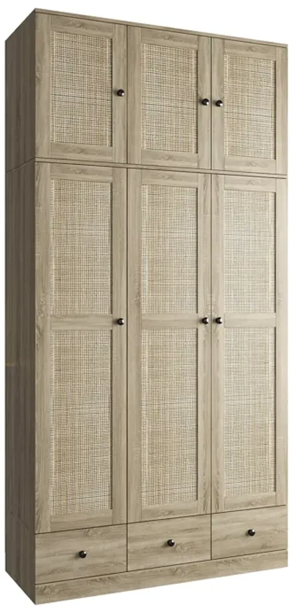 FUFU&GAGA Natural Wood Wardrobe with Shelves, Drawers, and Hanging Space, (47.2" W x 18.9" D x 94.5" H)，Brown