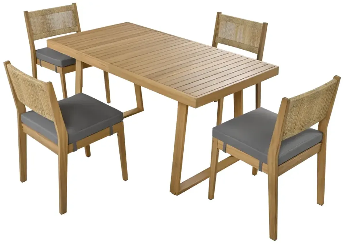 Merax Outdoor Acacia Wood Dining Table and Chair Set