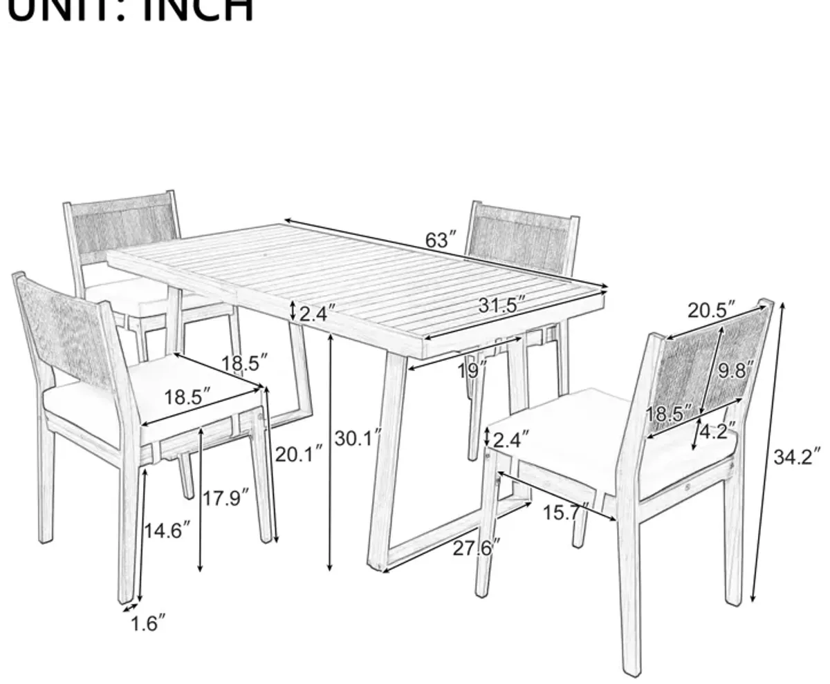 Merax Outdoor Acacia Wood Dining Table and Chair Set