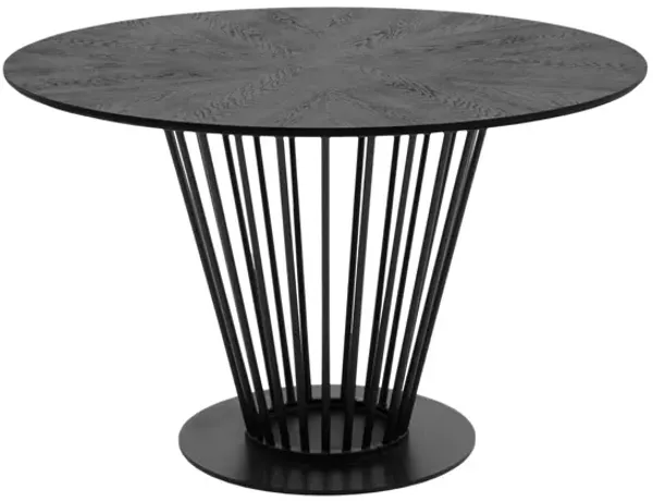 47 Inch Dining Table, Round Top, Modern Black Iron Metal Pedestal Base - Benzara
