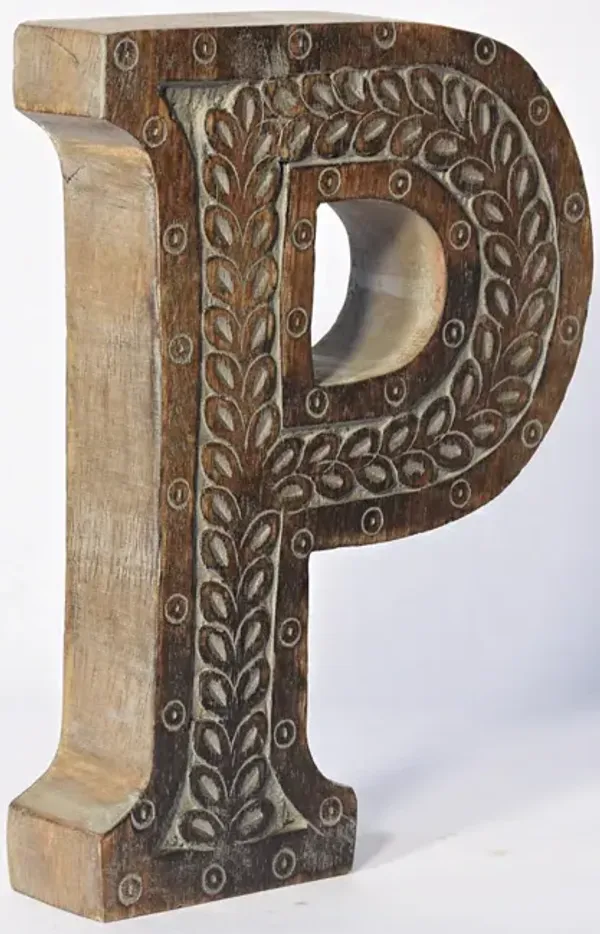 Vintage Gray Handmade Eco-Friendly "P" Alphabet Letter Block For Wall Mount & Table Top D�cor