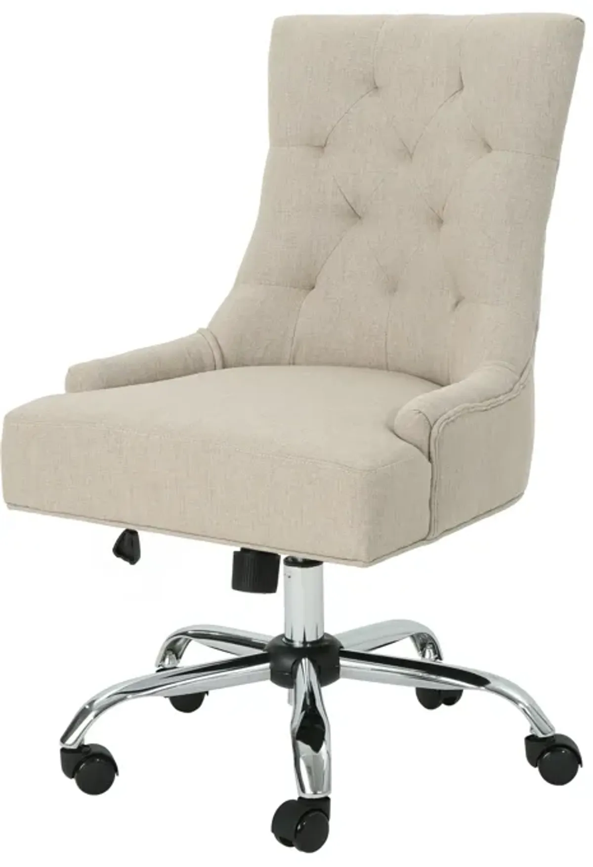 Ovi Swivel Rolling Office Chair, Gas Lift, Tufted Beige Fabric, Chrome -Benzara