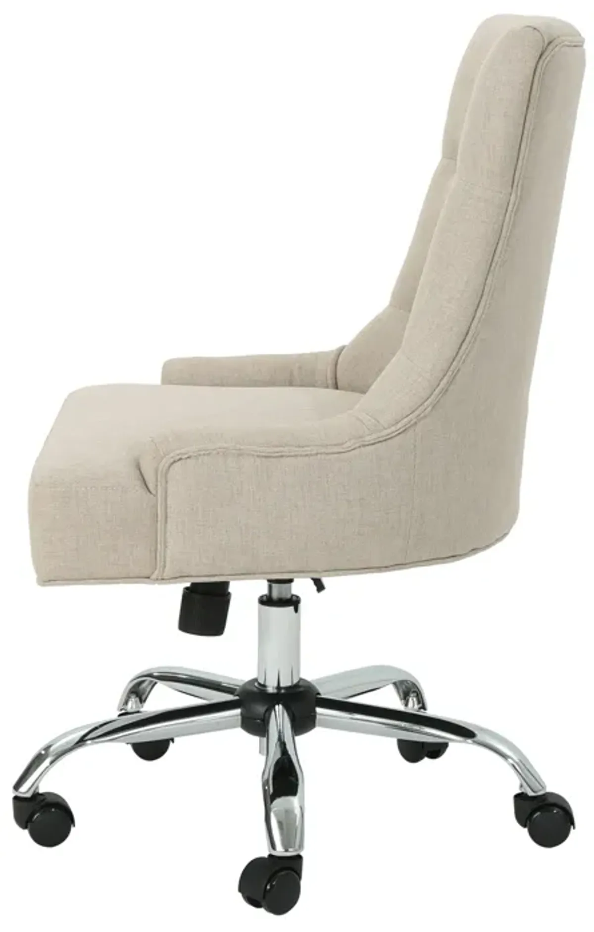 Ovi Swivel Rolling Office Chair, Gas Lift, Tufted Beige Fabric, Chrome -Benzara